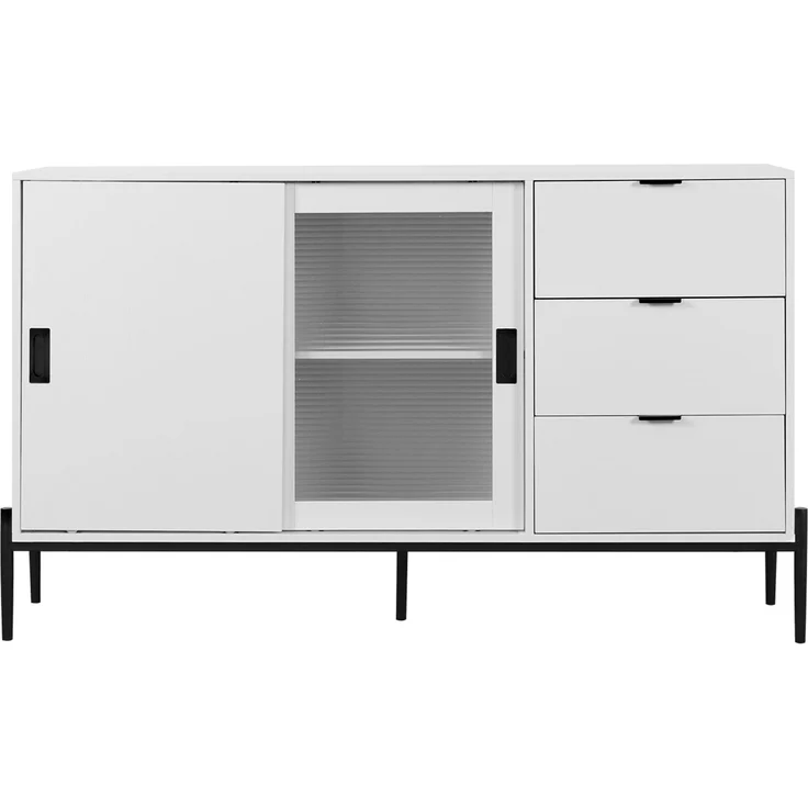 Klassisches Sideboard mit geripptem Glas und 3 Schubladen in Weiß, 160 lbs Tragfähigkeit – Bild 8