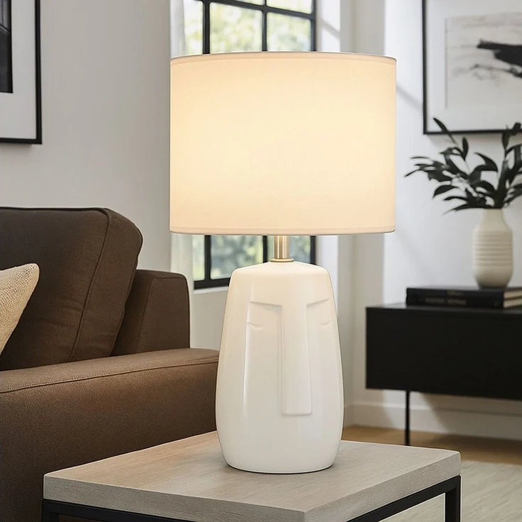 FISCHER & HONSEL LED Tischleuchte, Leuchtmittel inklusive, Warmweiß, LED Tischlampe Leseleuchte Keramik Stoff weiß E14 H 39 cm – Bild 2