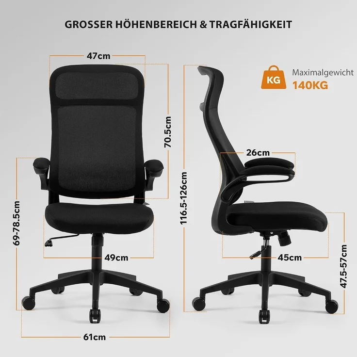 SENSE7 Revo Ergonomischer Bürostuhl Drehstuhl – Schreibtischstuhl höhenverstellbar mit atmungsaktiver Netzrückenlehne, ideal als Gaming Stuhl & für Home-Office, Schwarz – Bild 3