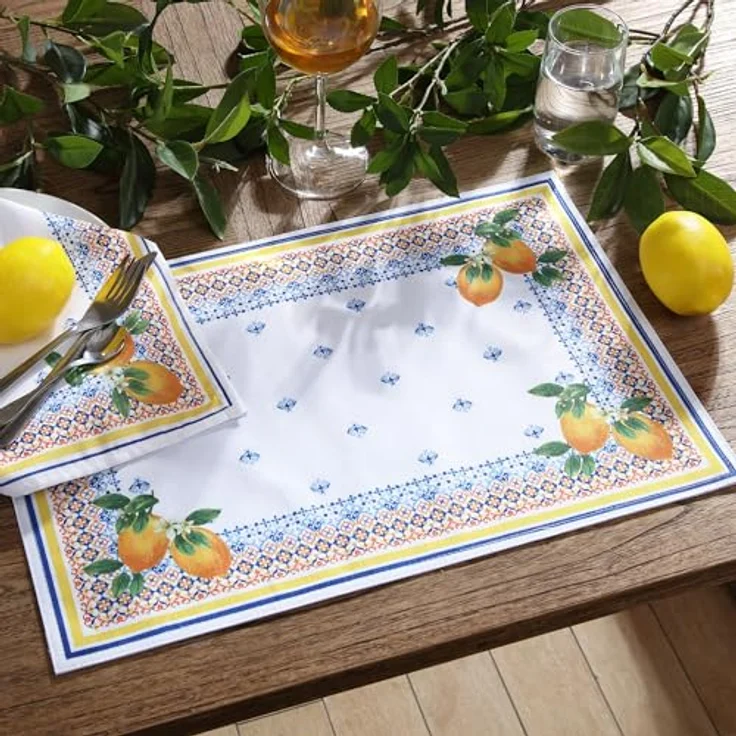 Elrene Home Fashions Capri Lemon Mittelmeer Frühling/Sommer Stoff-Tisch-/Konsolenläufer, 33x177,8 cm – Bild 3