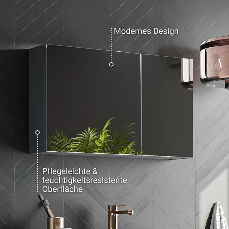 BADEDU GERS Spiegelschrank 80 cm breit, Grau – Bild 5
