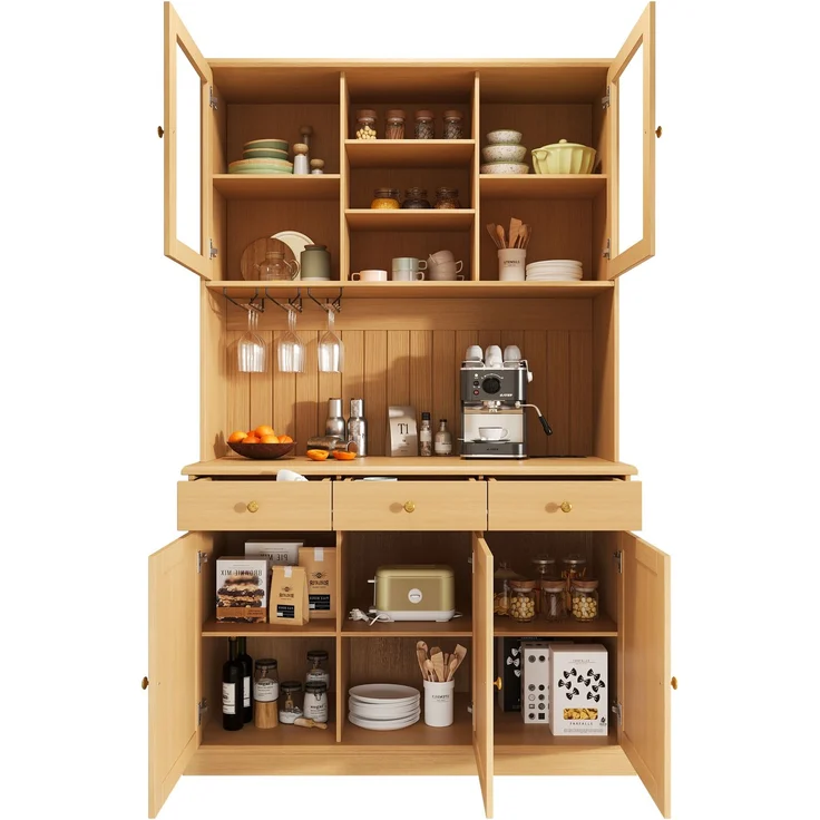 Buffetschrank 120 x 40 x 191 cm aus Spanplatte mit Glastüren, Schublade, Gläserhalter und Steckdosen – Bild 6