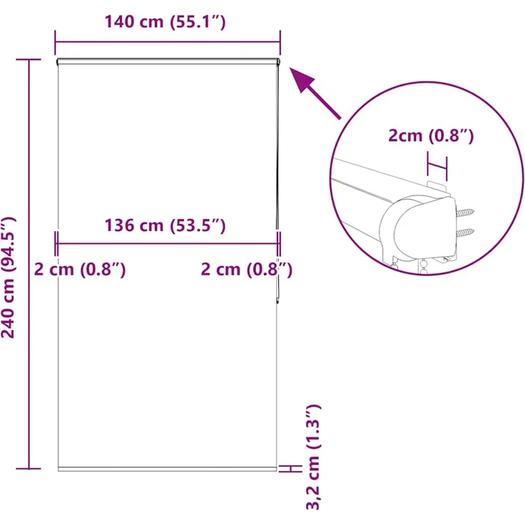 vidaXL Duschrollo mit Kassette 140x240 cm Stoffbreite 136 cm 4015027 – Bild 12