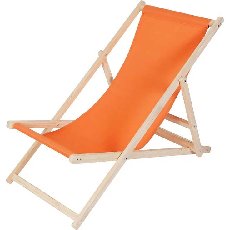 Sonnenliege Orange Strandmöbel Campingstuhl Holz klappbar Faltsitz Balkonsessel