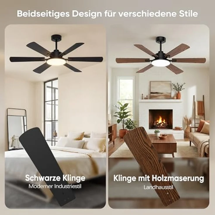 ROTTOGOON Deckenventilator mit Beleuchtung 132cm, Doppelseitige Flügeln – Bild 8