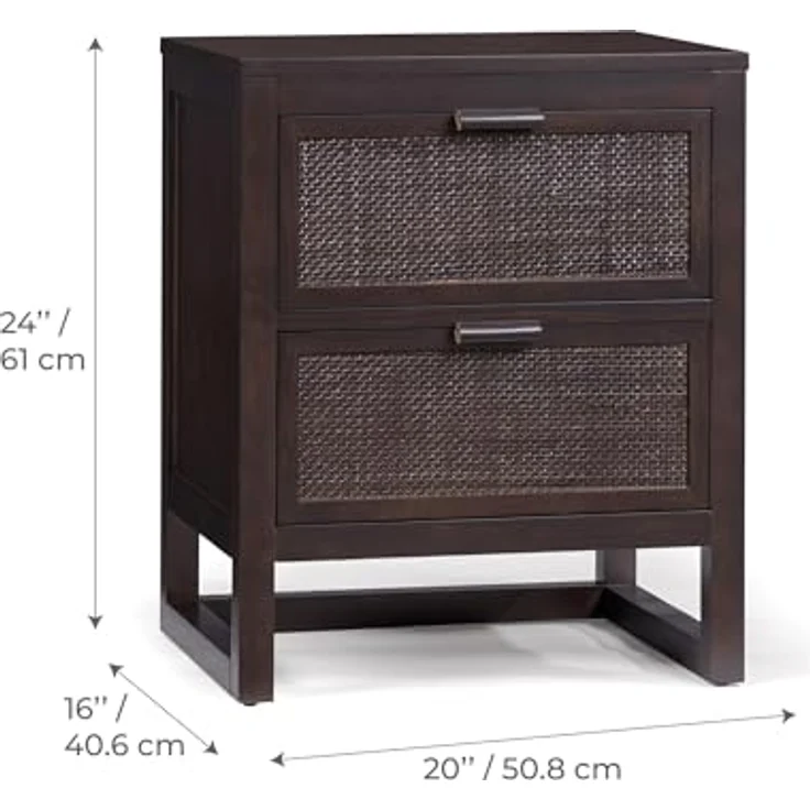 Teamson Home Hatteras Nachttisch 51 cm mit 2 Rattan Schubladen, Mokka Finish und kompaktem Schlafzimmer-Stauraum, Espresso – Bild 3