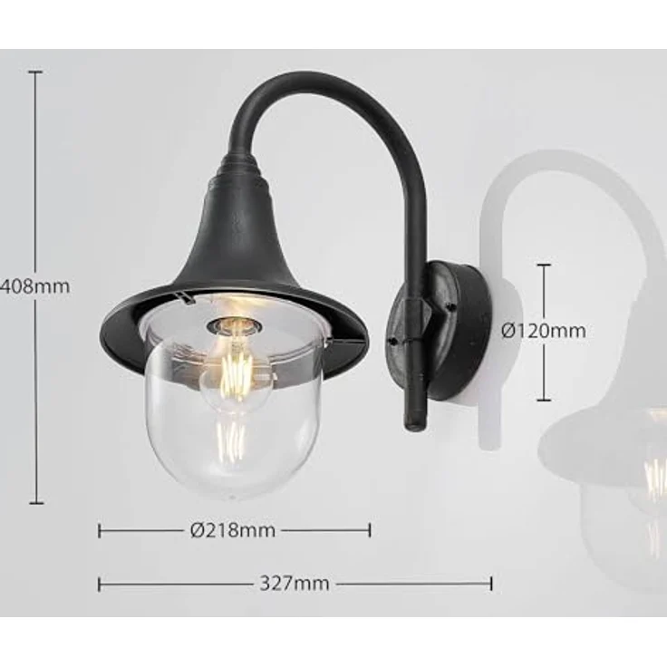 Lindby Nalevi Wandleuchte außen, spritzwassergeschützt, modern in Schwarz, 1 flammig E27, für Terrasse, Garten, Balkon und Einfahrt – Bild 5