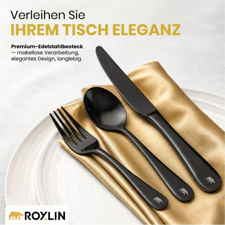 Roxlin Besteck-Set Roxlin Besteckset 30-tlg Plain Design Edelstahl, Gold/Schwarz/Silber – Bild 3