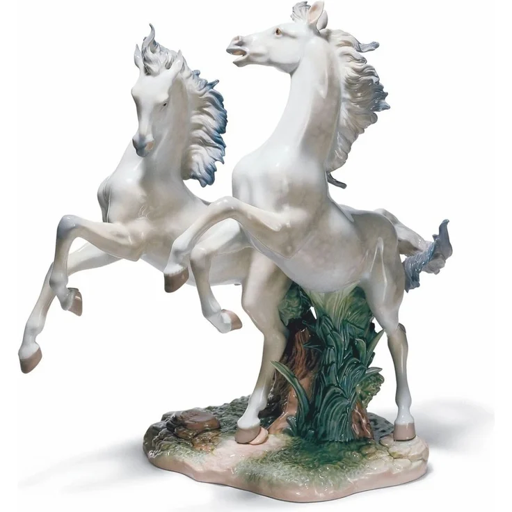 Casa Padrino Luxus Deko Porzellan Skulptur Pferde H. 53 cm - Handgefertigt – Bild 1