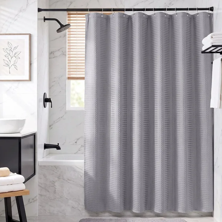 Sekey Duschvorhang Textil Duschvorhang Wannenvorhang Waschbar wasserabweisend mit Ringe Breite 180 cm (Packung, inkl. 12 Ringe), Badewannenvorh, 100% Polyester, Waffelstoff 180x200cm Dunkelgrau