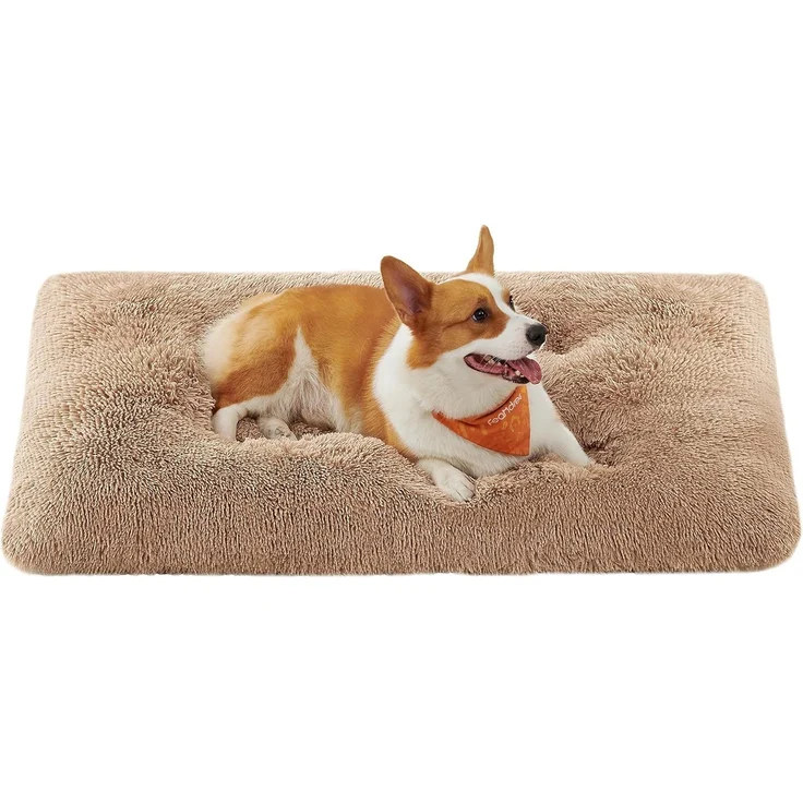 Feandrea Hundebett, Hundekissen, Flauschige Hundematte, Langer Plüsch, 110x73 cm, weiche Polsterung, waschbar, multifunktional, Kamelbraun PGW203K01 – Bild 1
