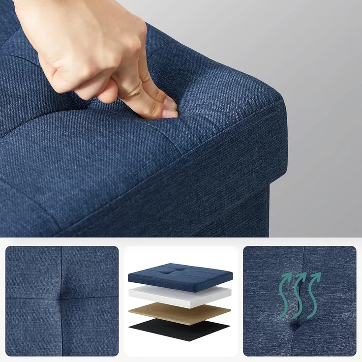 Sitzbank mit Stauraum, 110 cm, klappbare Sitztruhe, Aufbewahrungsbox, Fußbank, dunkelblau – Bild 3