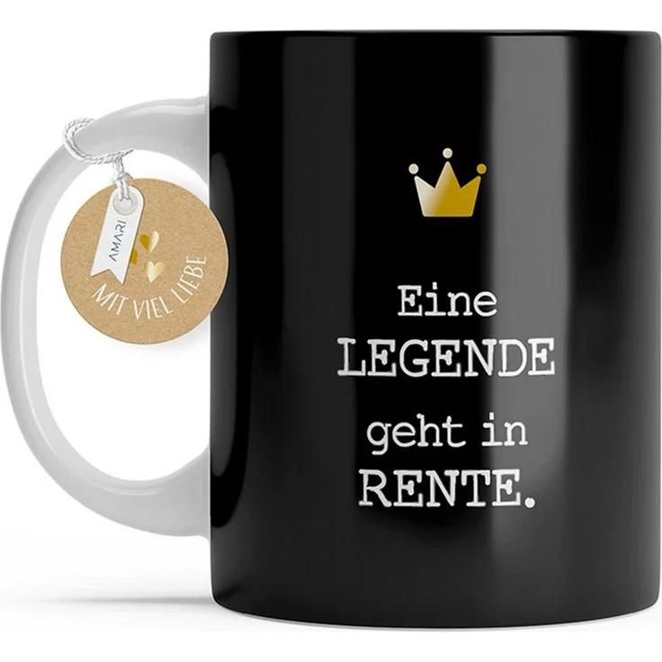 Amari Tasse Rentner Lustiges Geschenk für den Ruhestand Bürotasse, Keramik, hochwertige Goldveredelung, Kaffeetasse, Teetasse, Rente – Bild 5