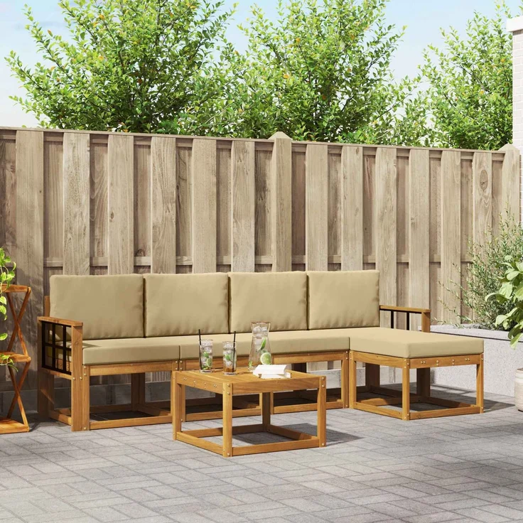 vidaXL Outdoor-Sofagarnitur 6 stk. 5-Sitzer Natur und Beige 3366301 – Bild 1
