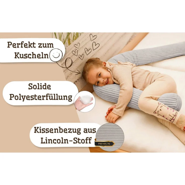 Totsy Baby Seitenschläferkissen Seitenschläferkissen Bettschlange 300 cm Baumwolle Kopfkissen Gris – Bild 3