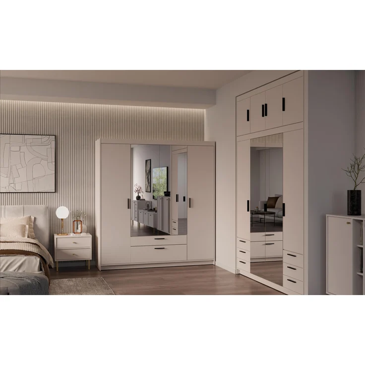 AX LIVING Beige Kleiderschrank mit Spiegel Storicos 4T 176,3cm breit – Bild 5