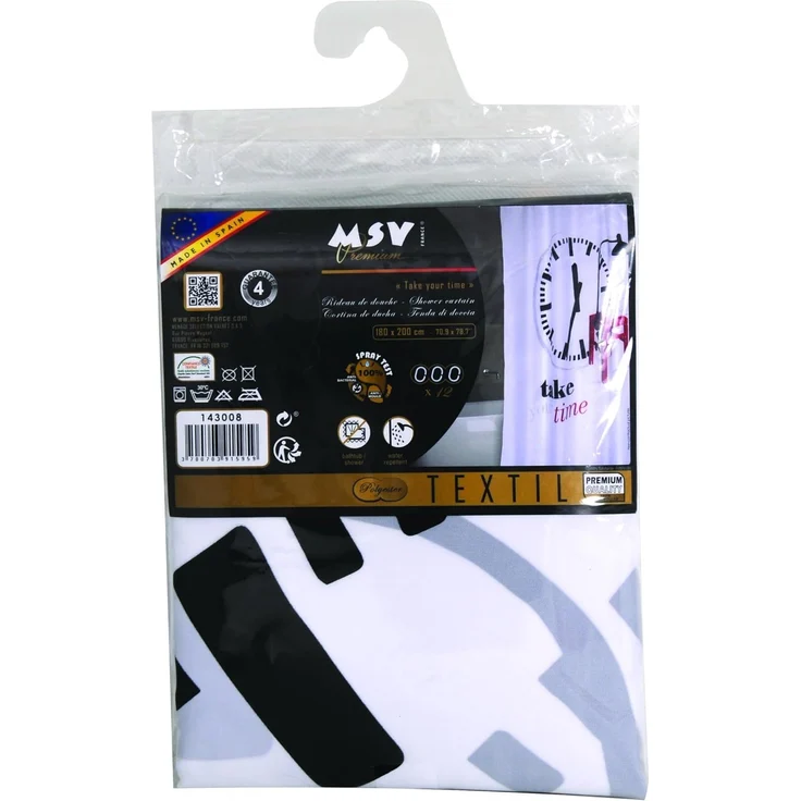 MSV Duschvorhang TAKE YOUR TIME Breite 180 cm, Premium Anti-Schimmel Textil-Duschvorhang, Polyester, 180x200 cm, waschbar, weiß-bunt, Motiv "Take Your Time" – Bild 6