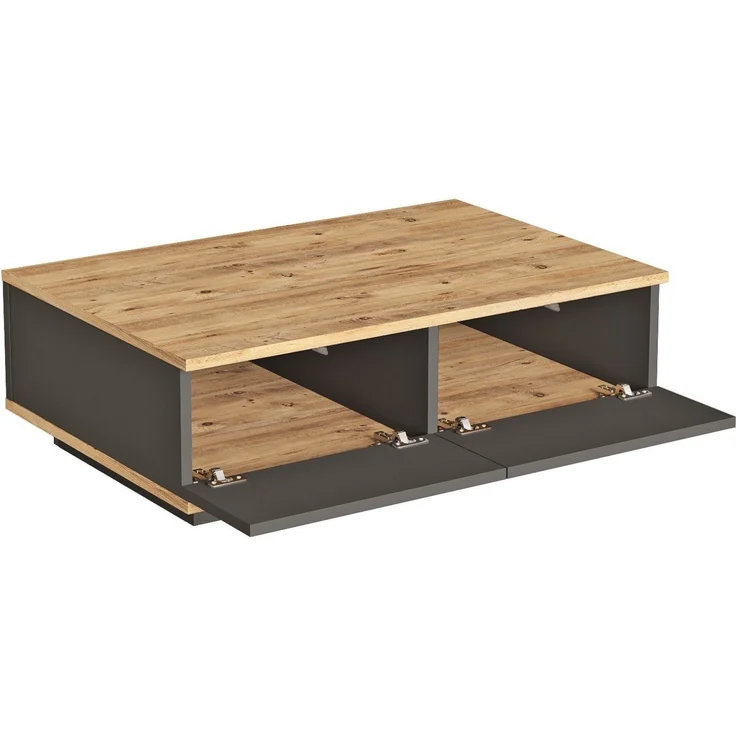 Calicosy Couchtisch mit 2 Klapptüren in Kiefer-Dekor und Anthrazitgrau L90 cm - Anthrazitgrau – Bild 5