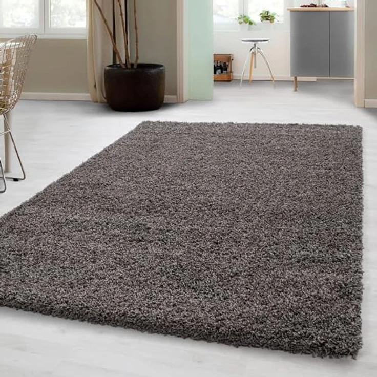 Carpetsale24 Shaggy Hochflor Teppich 60x110 cm Taupe weich flauschig modern einfarbig Für Flur oder kleine Räume für Wohnzimmer Schlafzimmer Flur – Bild 1