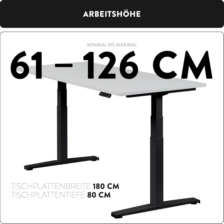 boho office® Schreibtisch Basic Line, Schwarz höhenverstellbar 80 mm/Sek, Tischplatte Lichtgrau 180 x 80 cm – Bild 3