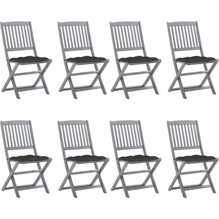 vidaXL Klappbare Gartenstühle 8 Stk. mit Kissen Massivholz Akazie 3078305