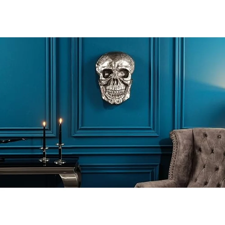 riess-ambiente Wanddekoobjekt SKULL XXL 40cm silber (Einzelartikel, 1 St), Metall · Totenkopf · Deko-Schädel · Schlafzimmer · Wohnzimmer – Bild 4