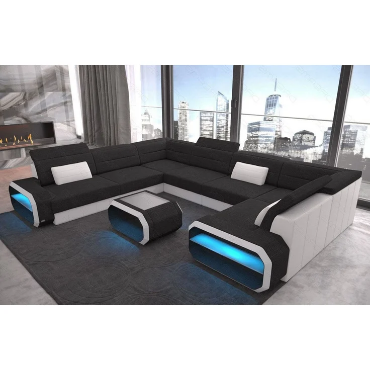 Stoff Wohnlandschaft Verona U-Form - Strukturstoff - Schwarz-Weiß - Links – Bild 2