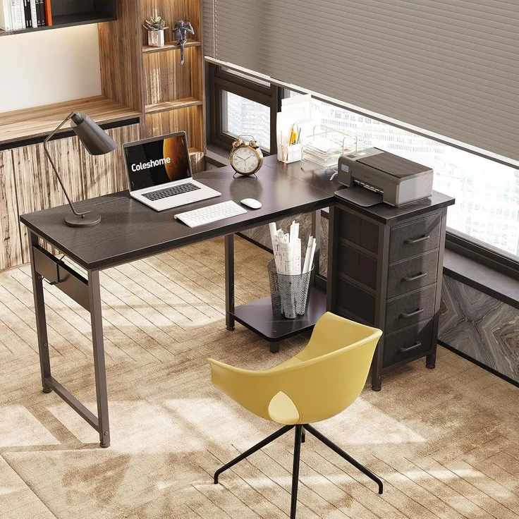 Eckschreibtisch L Form 120x70cm 4 Schubladen 120 × 70 cm Schwarz – Bild 5