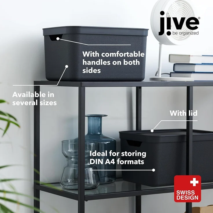 Jive Dekobox 3er- Set Aufbewahrungsbox 16l mit Deckel, Kunststoff (PP recycelt), dunkelgrau, 3x16l (37.5 x 27.8 x 29.8 cm), Anthrazit – Bild 5