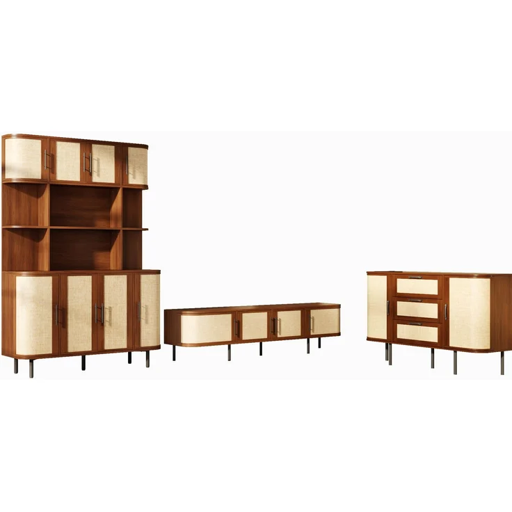 DESVIAE Sideboard-Möbel-Set Nussbaum aus MDF – 120x40x82 cm – Geflechtfronten, Metallfüße – Bild 7