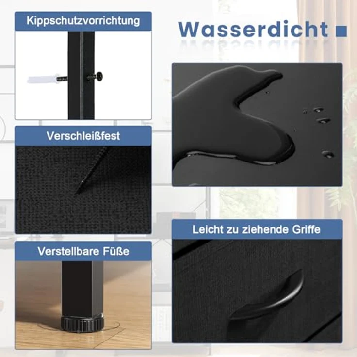 DUMOS Kommode mit Schubladen - Kommoden & Sideboards für Schlafzimmer Geeignet, Komodenschrank mit 4 Schubladen, Stoffkommode mit Stabilem Stahlrahmen, Ideal für Schlafzimmer, Wohnzimmer (Schwarz) – Bild 6