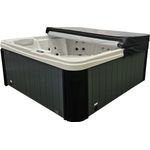 Teico Whirlpool SET 220x220cm für 7 Personen, mit 8 LED Unterwasserlichtern, Bluetoothradio und anthrazitfarbener Schürze