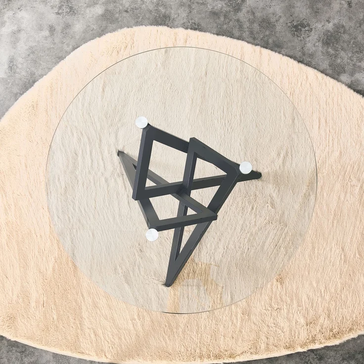 Runder Glas-Couchtisch Ø ca. 85 cm, moderner Wohnzimmertisch mit geometrischem Design-Untergestell, gehärtete Glasplatte, stabiler Beistelltisch für Wohnzimmer – Bild 4