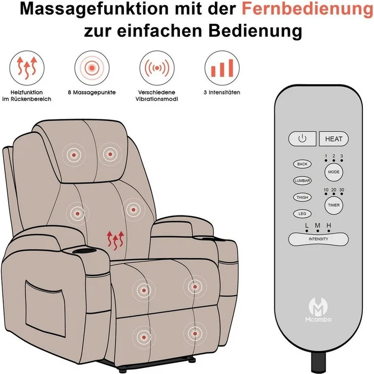 MCombo Relaxsessel MCombo Elektrisch Relaxsessel Massagesessel Fernsehsessel 7061, mit Relaxfunktion – Bild 3