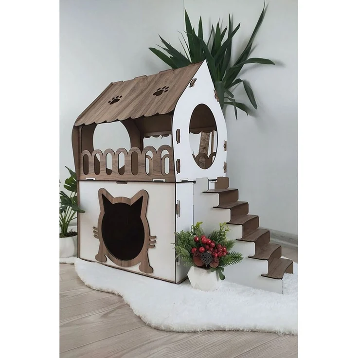 Jungengel Katzenliege XL Katzenhaus Katzenhäuschen Katzenhütte Stecksystem Katzenbett, 2-Stöckig, Einfache Montage, Bietet genügend Platz für eine Katze – Bild 5