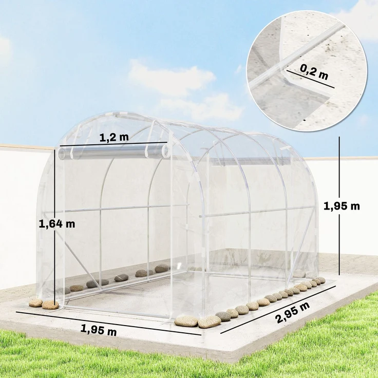MELAYR, Tunnelgewächshaus 3x2x2 m mit 2 Rolltoren, Struktur aus verzinktem Stahl, Transparent – Bild 5