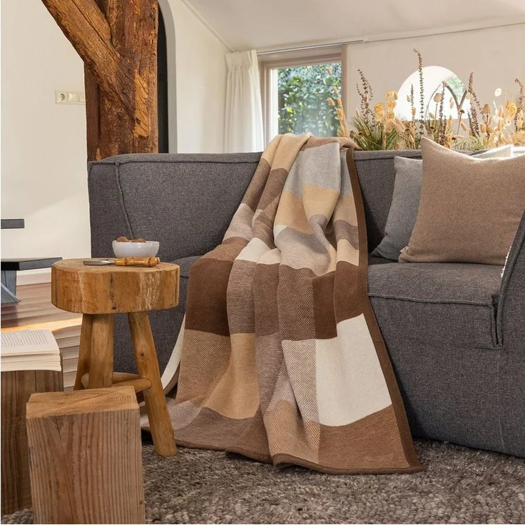 Wohndecke Pure Cotton Karo beige, karierte Baumwolldecke in 150x200, Biederlack, Made in Germany,nachhaltig produziert – Bild 3