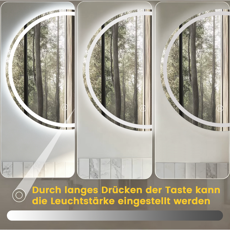 Runder Badspiegel, H 3 x T 60 x B 80 cm, aus Silber-Spiegelglas mit dimmbarer Beleuchtung – Bild 3