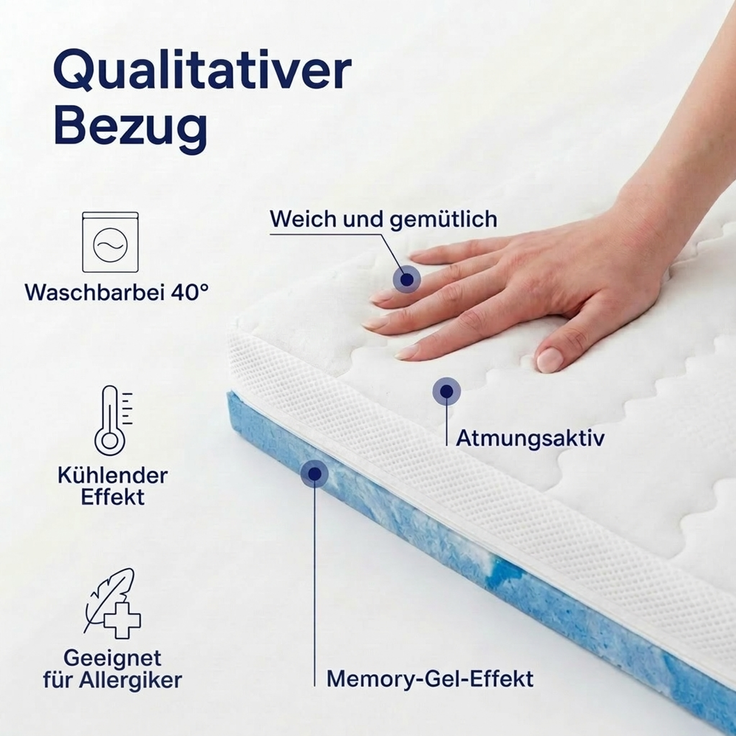 Mister Sandman Gelschaum Topper 120x200cm, 8 cm Höhe, 7-Zonen Matratzentopper, Tencel Lyocell Bezug, OEKO-TEX Zertifiziert, Waschbar, Made in Germany – Bild 2