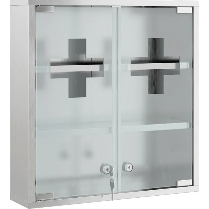 Medizinschrank 48 x 46 x 12 cm mit abschließbaren Milchglastüren und sechs Aufbewahrungszonen – Bild 8