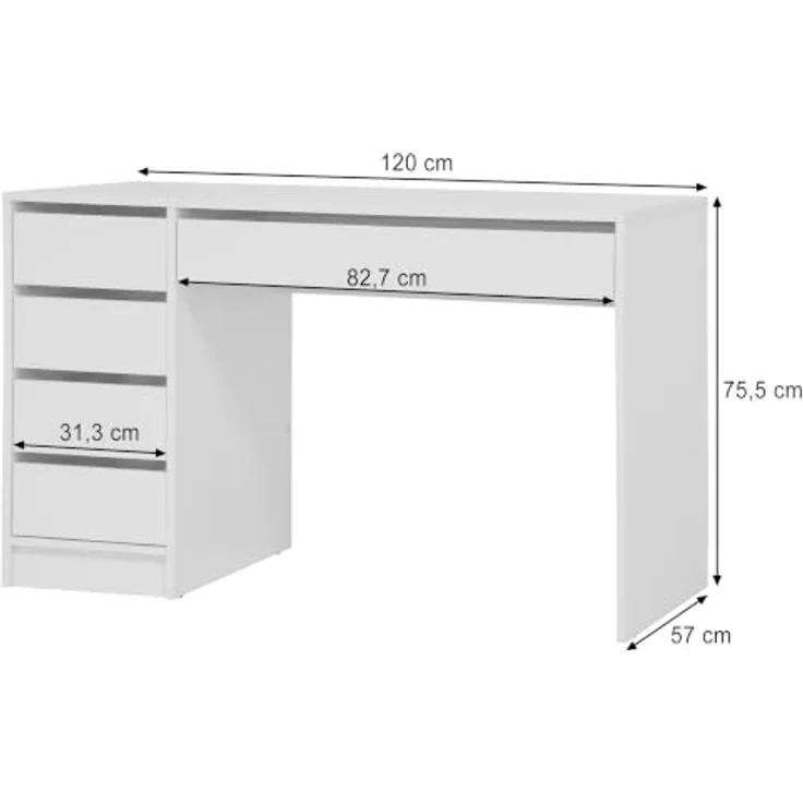 Beautysofa Schreibtisch Malta 120 cm, Funktionales Design mit Schubladen, rechts/links montierbar, Weiß oder Kaschmir, wahlweise mit oder ohne Griffe – Bild 3