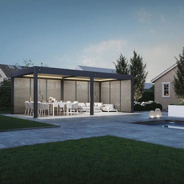 Weide Holzoptik Lamellenwand für Weide Pergola | drehbare Lamellen | aus Aluminium | anthrazit – Bild 8