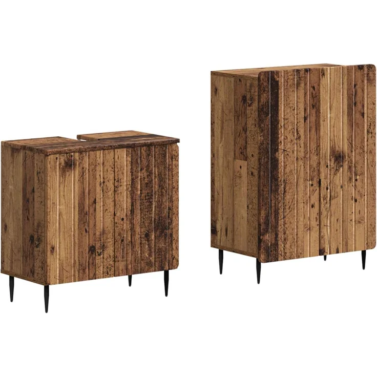 vidaXL 2-teiliges Badezimmer Schrank Set ZWOLLE Altholz Holzwerkstoff 3417601 – Bild 2