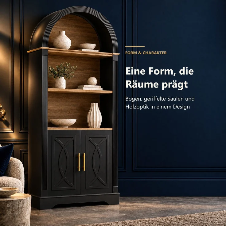 EINHOM Highboard mit verstellbarer Regalböde und LED-Beleuchtung, Küchenschrank mit großem Stauraum, Ideal für Esszimmer, Wohnzimmer und Küche (Schwarz) – Bild 5