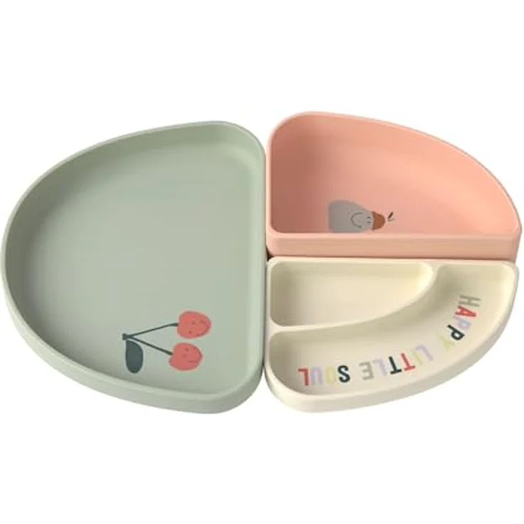 Lässig Silikon Trennschalen Set Section Dish Set - Happy Fruits - Cherry, 3-teiliges Geschirrset für Kinder, spülmaschinen- und mikrowellengeeignet, BPA-frei – Bild 4