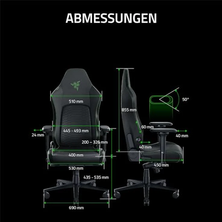 RAZER ISKUR V2 Schwarz / Grün - Gaming-Stuhl mit integrierter Lendenwirbelstütze – Bild 3