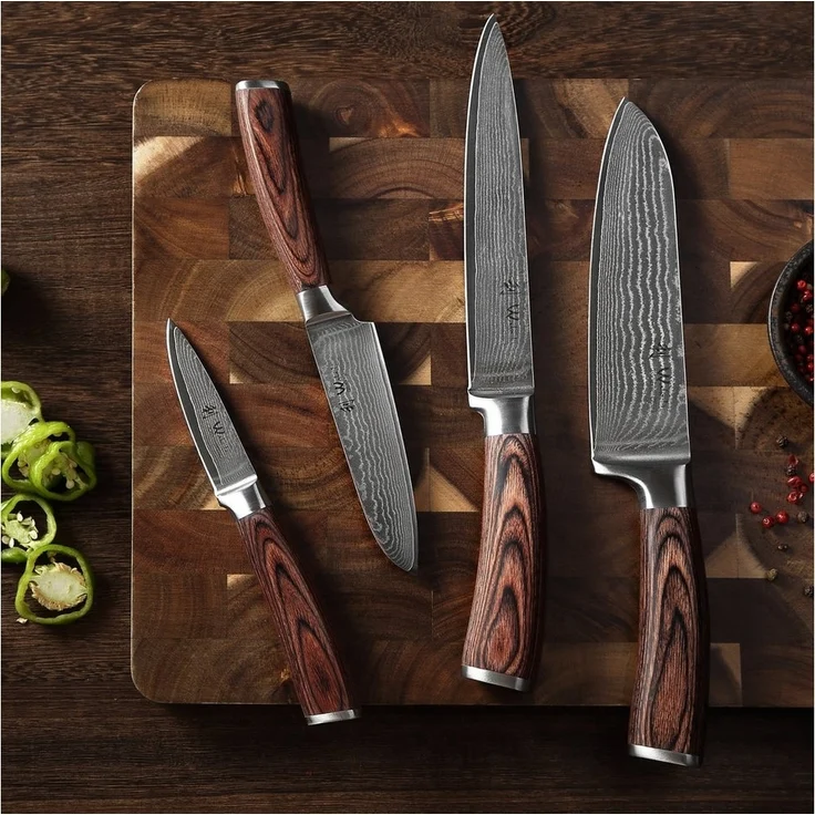 Wakoli Messer-Set Edib 4er Damastmesserset I 8 - 18cm Klinge I Pakkaholzgriff (4-tlg) – Bild 2