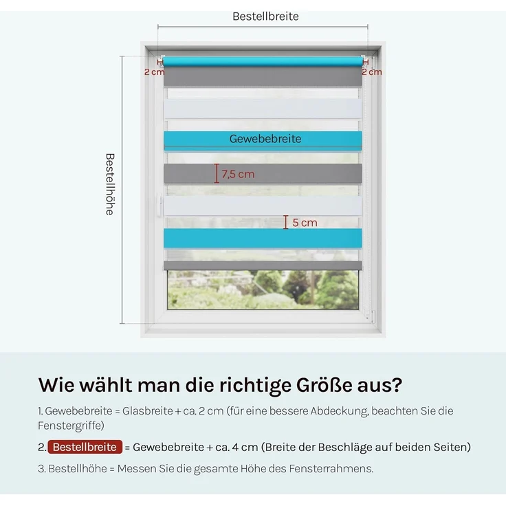 WOLTU Doppelrollo Klemmfix ohne Bohren Weiß+Grau+Türkis B85 x H150 cm, Duo Rollo Zebrarollo Fensterrollo Klemmrollo Seitenzugrollo Easyfix lichtdurchlässig & verdunkelnd Rollos für Fenster und Tür – Bild 6