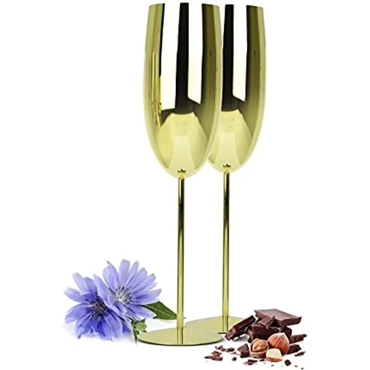 2 Sektgläser 270ml Edelstahl Gold Sektkelche Champagner Sektglas Proseccoglas