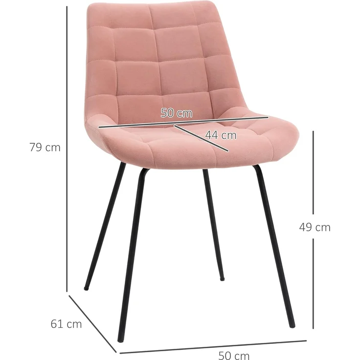 HOMCOM Esszimmerstühle 2er Set Küchenstuhl mit Rückenlehne, Samtoptik, Sessel Stühle, Wohnzimmerstuhl mit Stahlbeine Retrodesign Polsterstuhl für Esstisch, Rosa – Bild 7